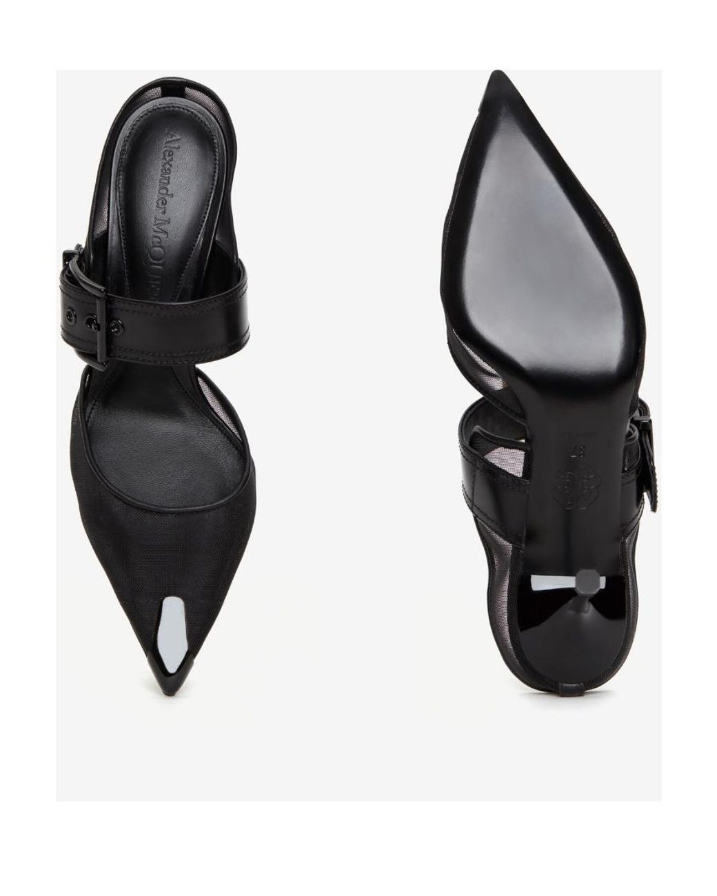 McQueen Black Punk Buckle Pointed-Toe Mules