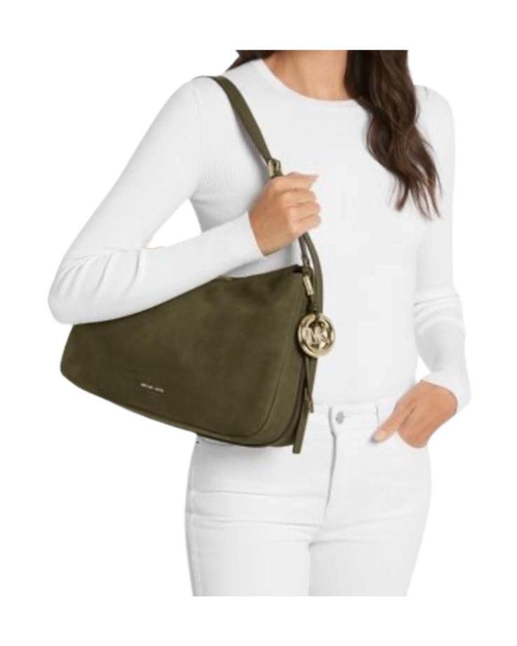MICHAEL Michael Kors Green Logo Charm Curved Shoulder Bag