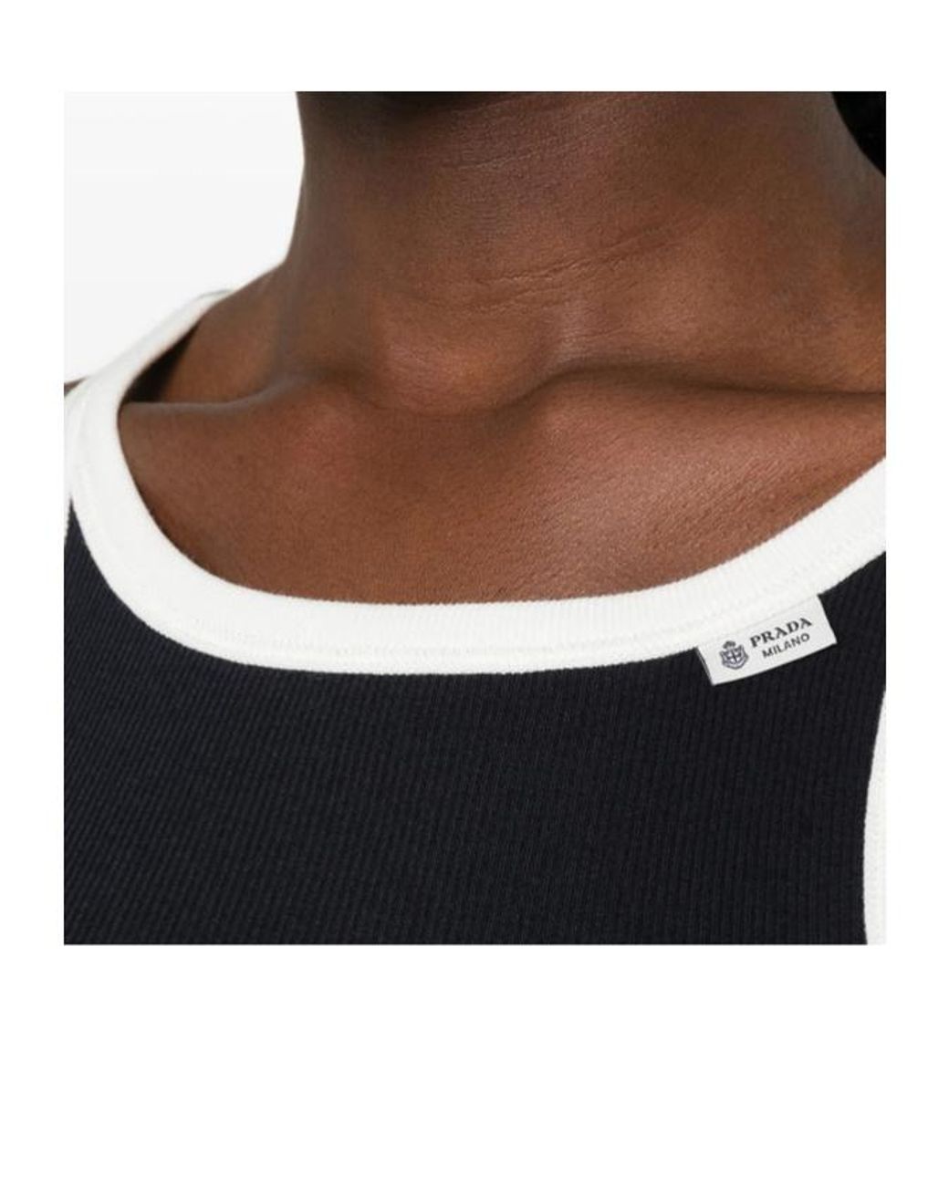 Prada Black Contrast Trim Ribbed Tank Top