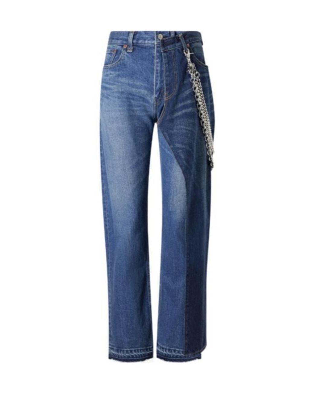 Junya Watanabe Blue Embellished Paneled Mid-Rise Straight-Leg Jeans