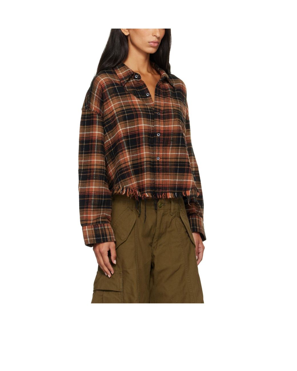 R13 Brown Frayed-Hem Shirt