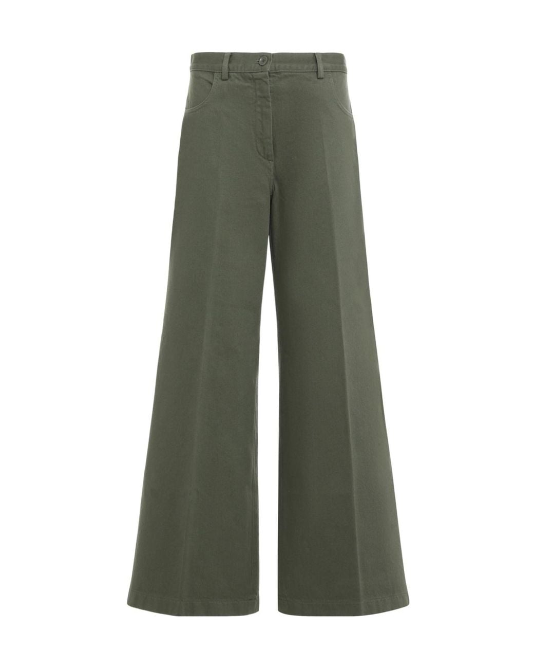 Aspesi Green High-Waist Wide-Leg Cotton Pants
