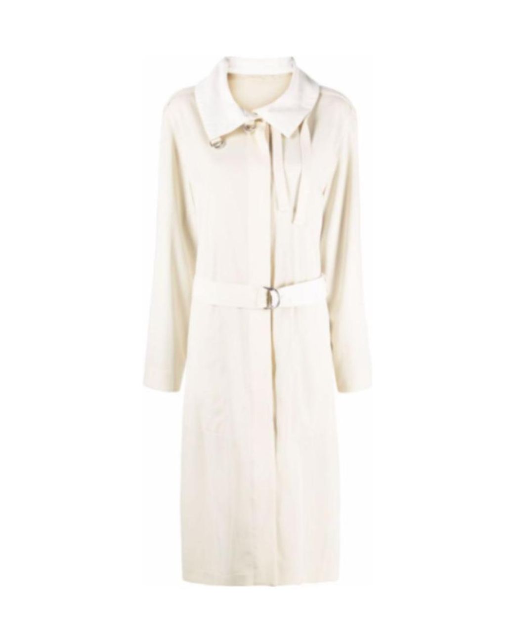 Lemaire White Funnel-Neck Side-Slit Wool Coat