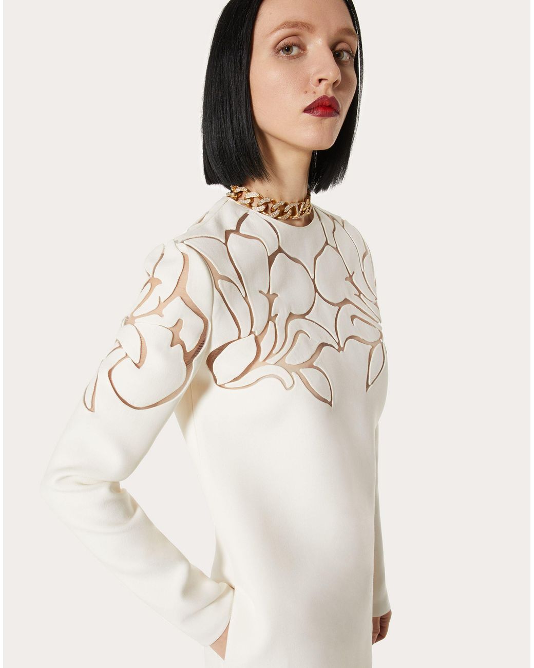 Valentino White Flower Hollowed-Out Embroidery Dress