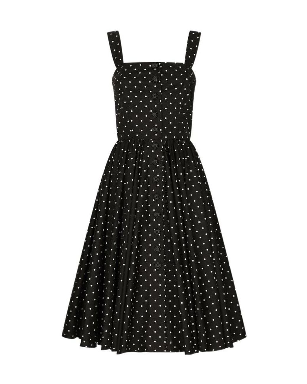 Dolce & Gabbana Black Calf-Length Cotton Dress With Polka-Dot