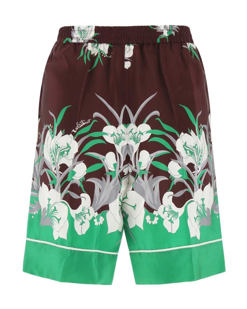 Valentino Green Floral-Print Silk Shorts