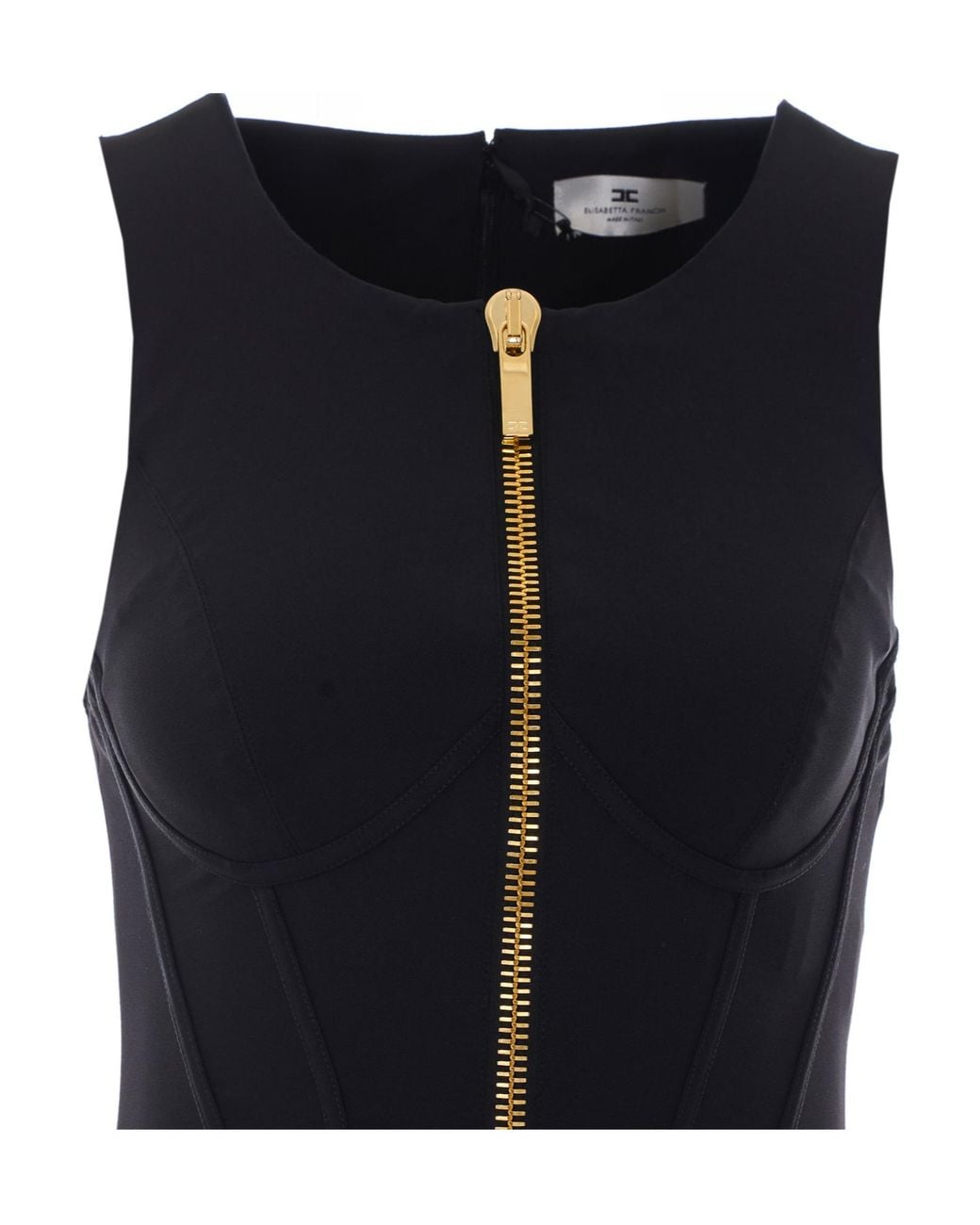 Elisabetta Franchi Black Zip-Front Sleeveless Dress