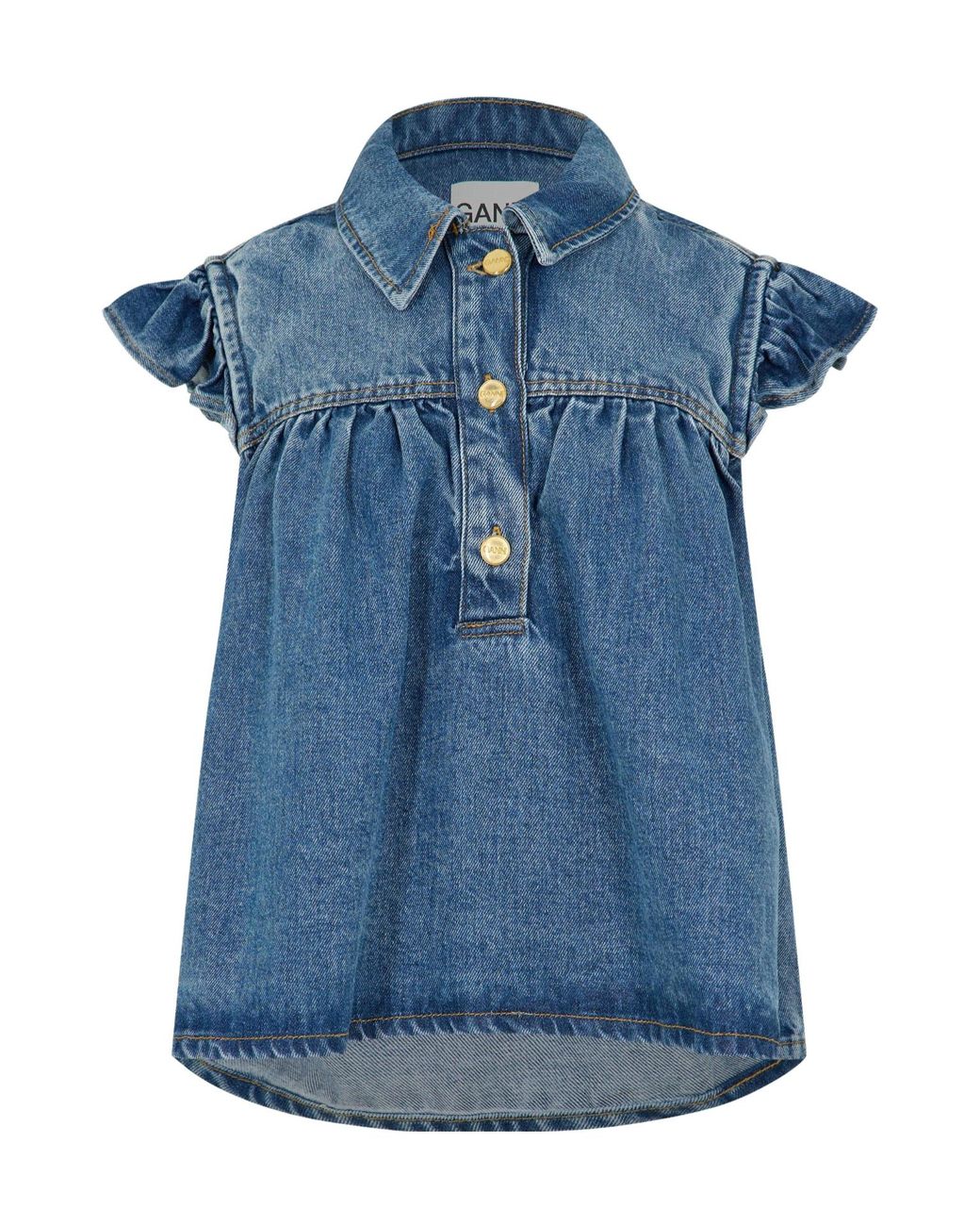 Ganni Blue Denim Short Sleeve Top