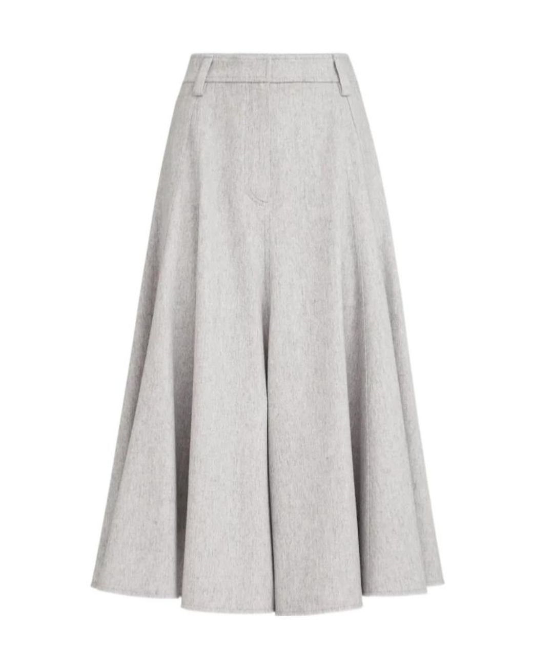 Brunello Cucinelli Gray Wool Flannel Flared Skirt With Monili