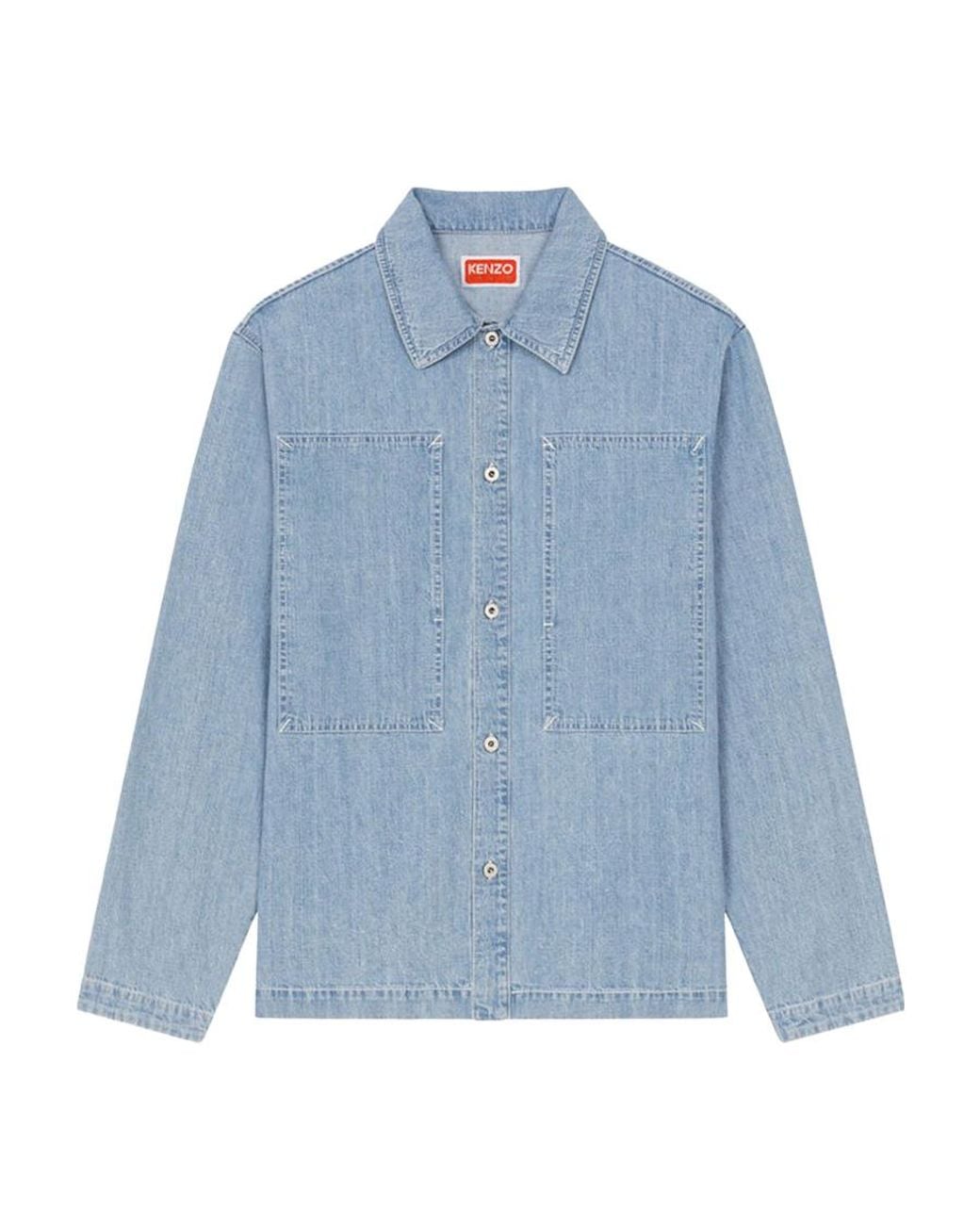 KENZO Blue Buttoned Denim Overshirt Jacket for men