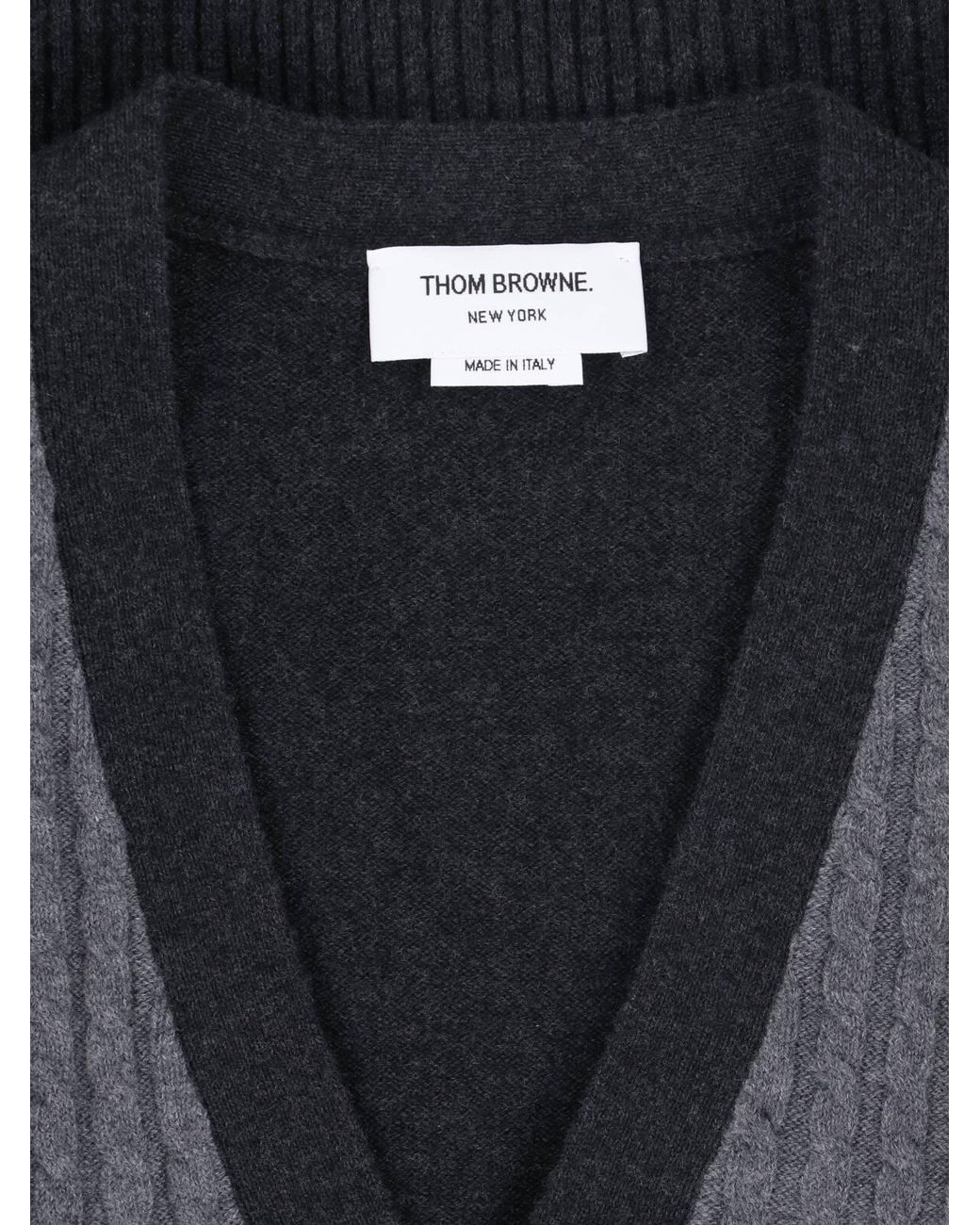 Thom Browne Gray Baby Cable Stitch 4-Bar Cardigan for men