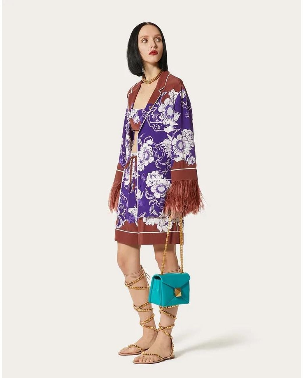 Valentino Purple Floral Cropped Silk Top
