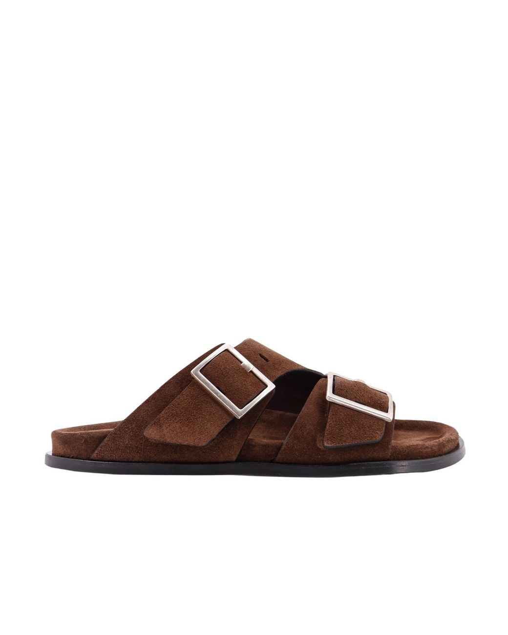 Alohas Brown Buckled Slide Flat Sandals