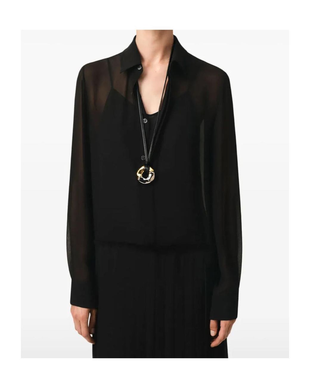 AMI Black Long-Sleeved Pleated Midi Dress
