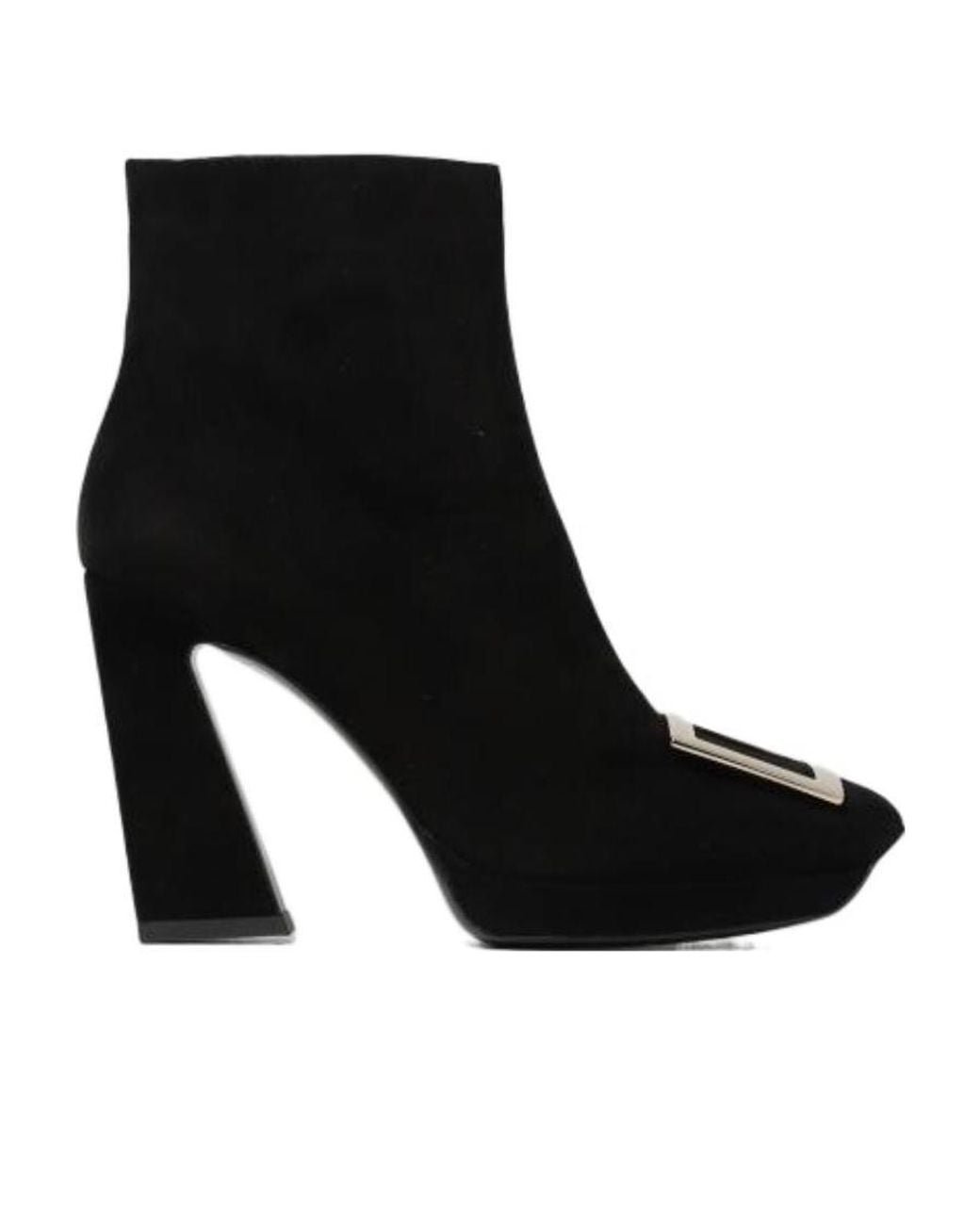 Roger Vivier Black Viv' Square Metal Buckle Platform Ankle Boots