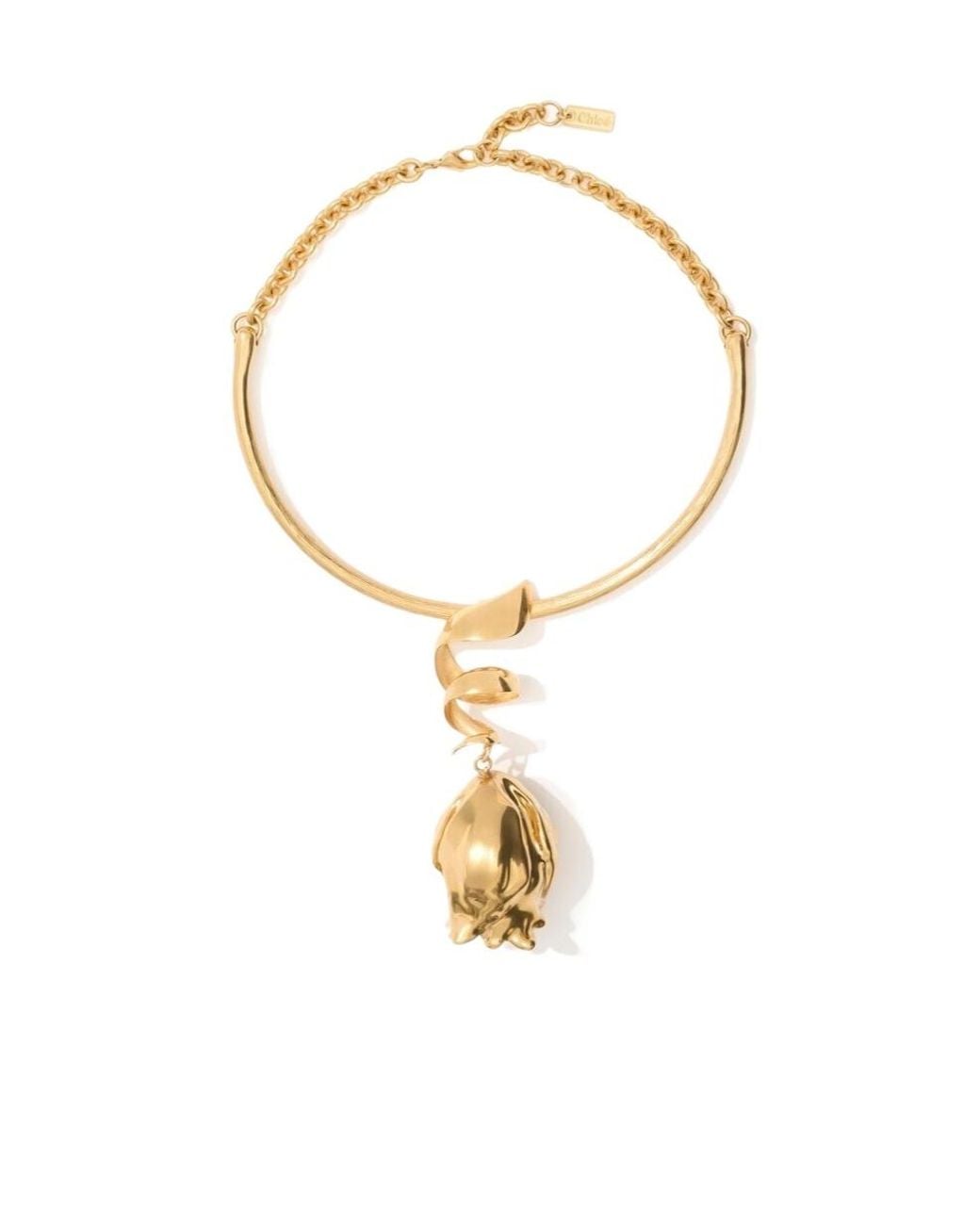 Chloé Metallic Chloé Floral Pendant Necklace