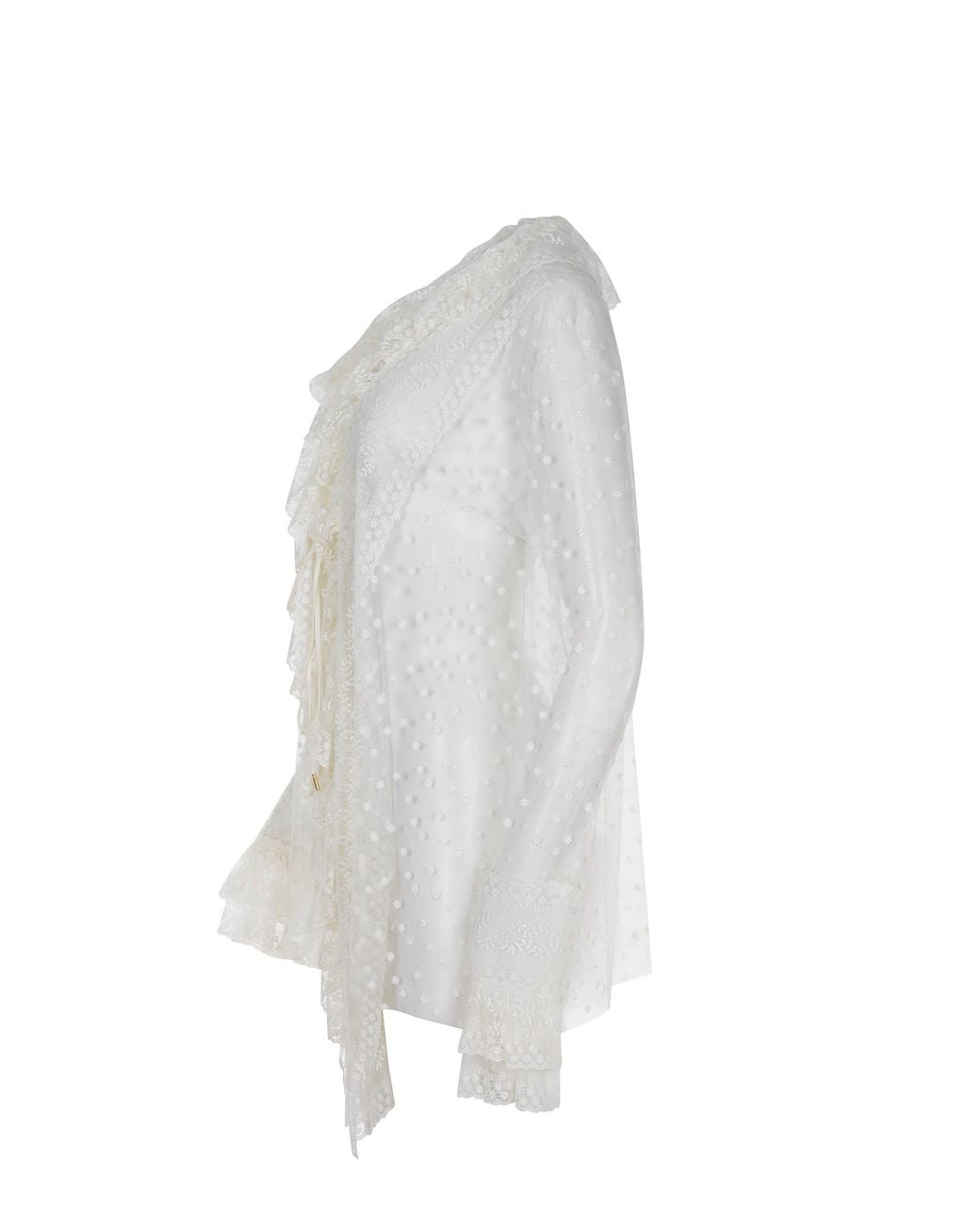 Alberta Ferretti White Ruffled Sheer Dotted Top