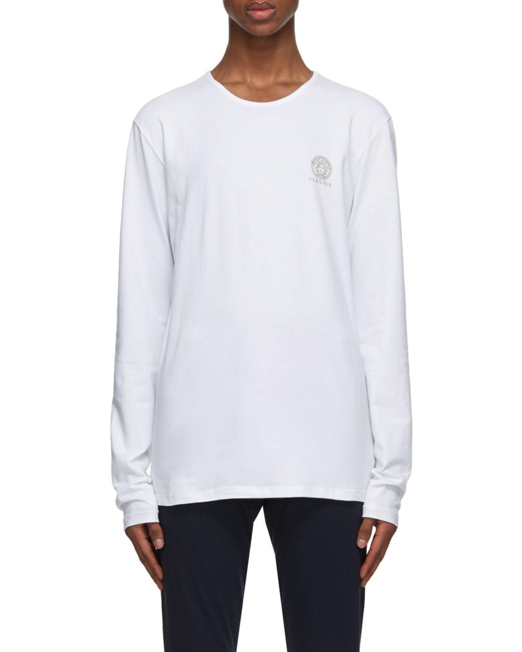 Versace White Logo Long-Sleeve Top for men