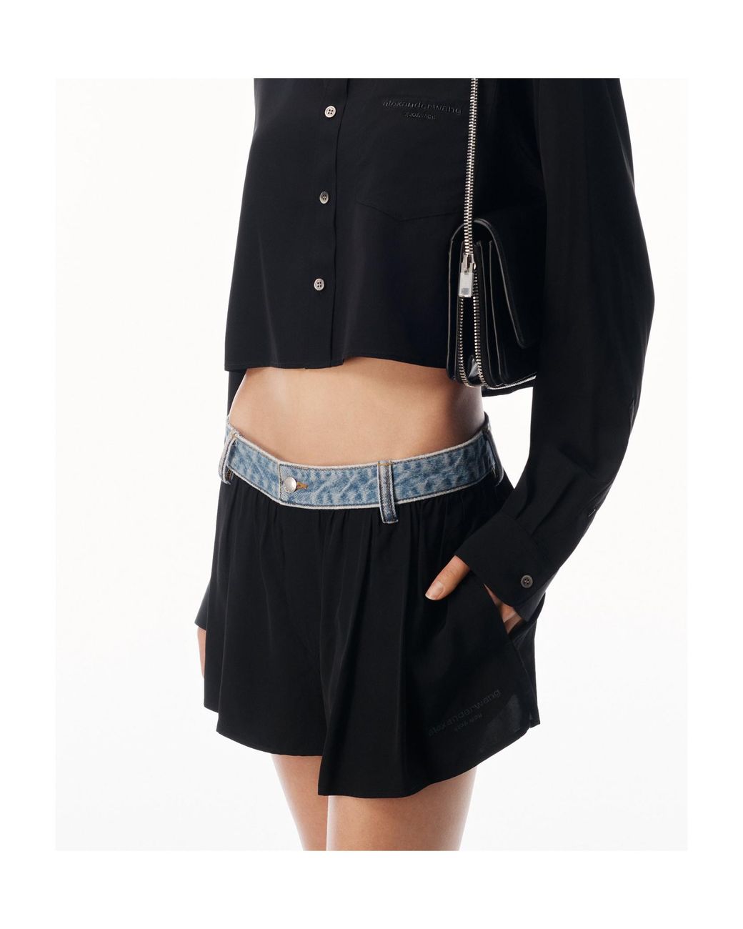 Alexander Wang Black Pleated Mid-Rise Shorts