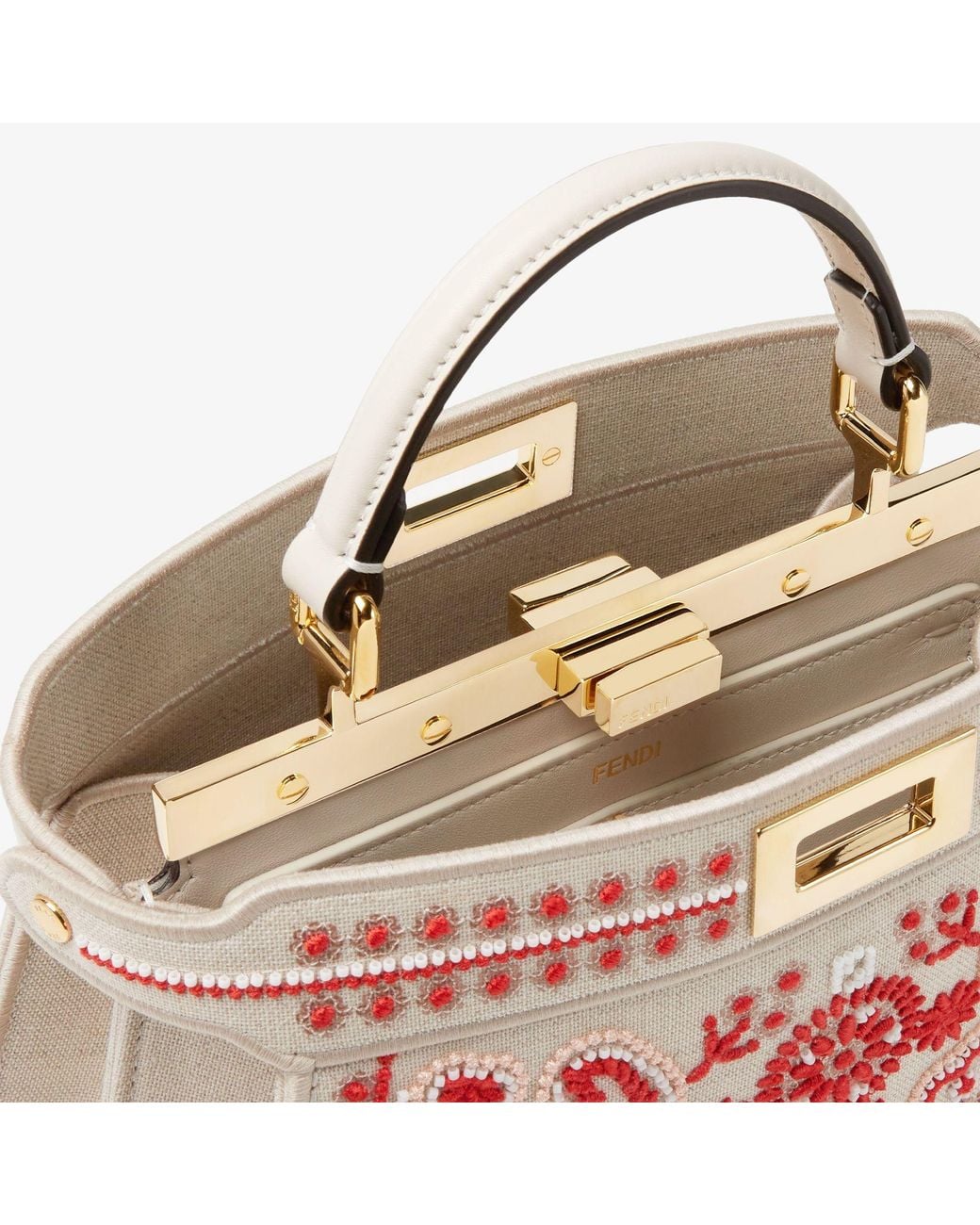 Fendi Red Canvas Bag With Coral Bandana Embroidery