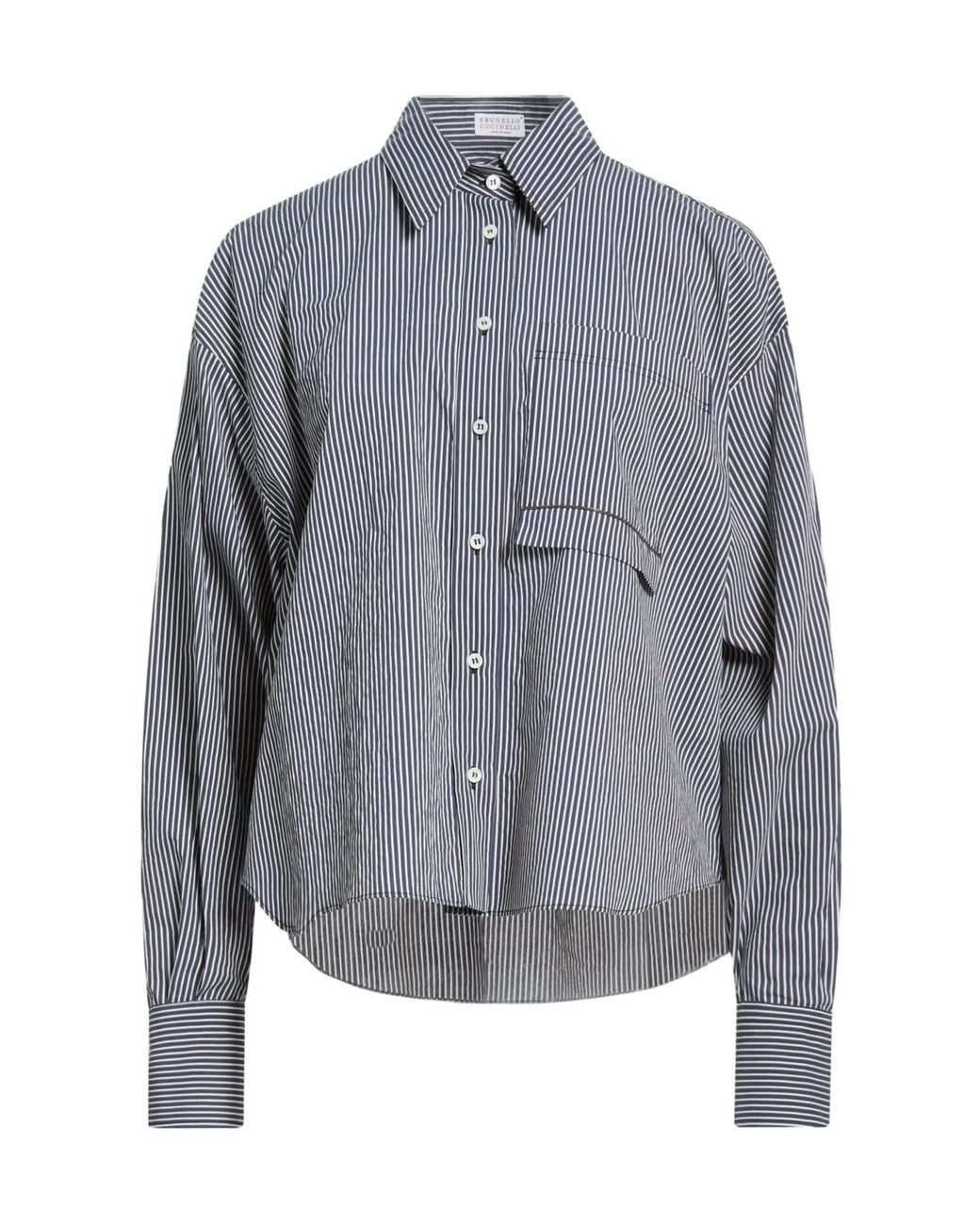 Brunello Cucinelli Gray Striped Long-Sleeve Shirt