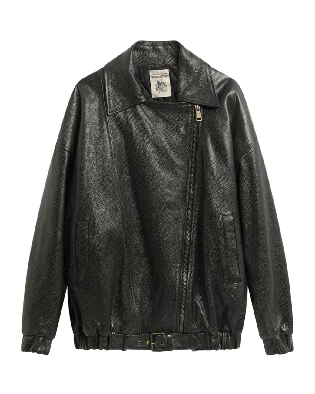 Semicouture Gray Oversized Biker Leather Jacket