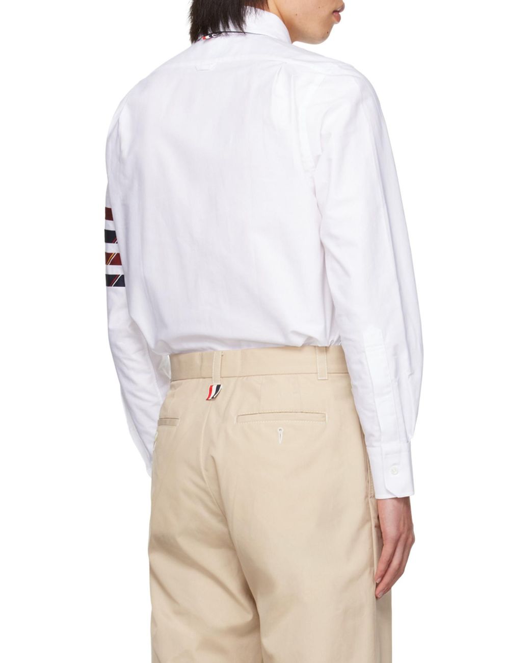 Thom Browne White Stripe Detailed Long-Sleeved Shirt for men