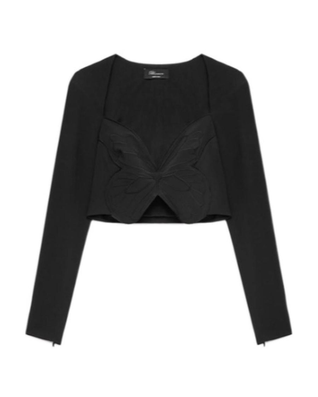 Blumarine Black Butterfly-Motif Cropped Top