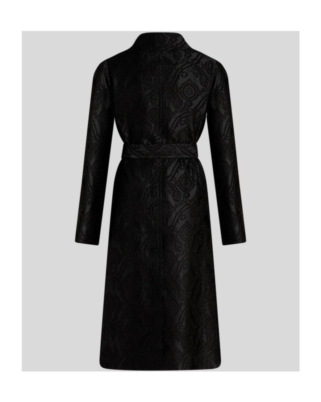 Etro Black Chenille Jacquard Belted Coat