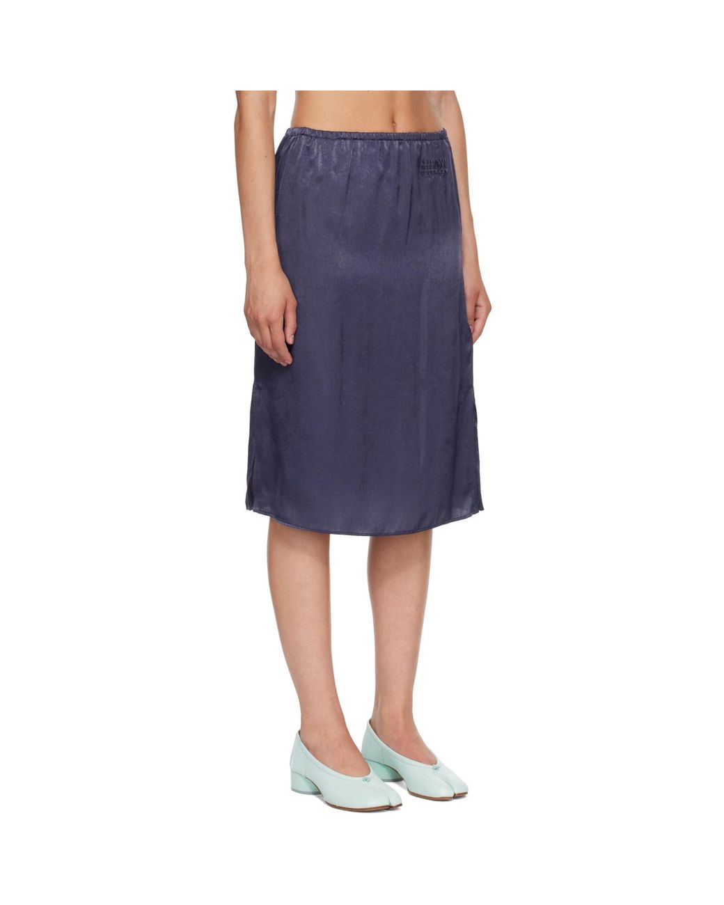 MM6 by Maison Margiela Blue Logo Printed Buttoned Midi Skirt