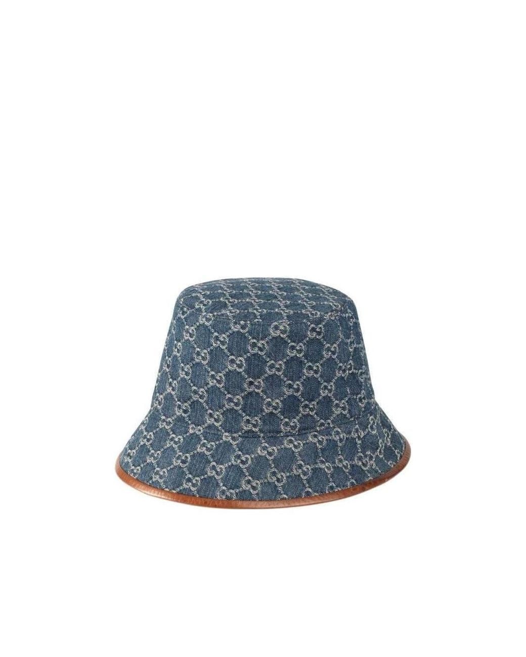 Gucci Blue Gg Supreme Leather-Trimmed Bucket Hat for men
