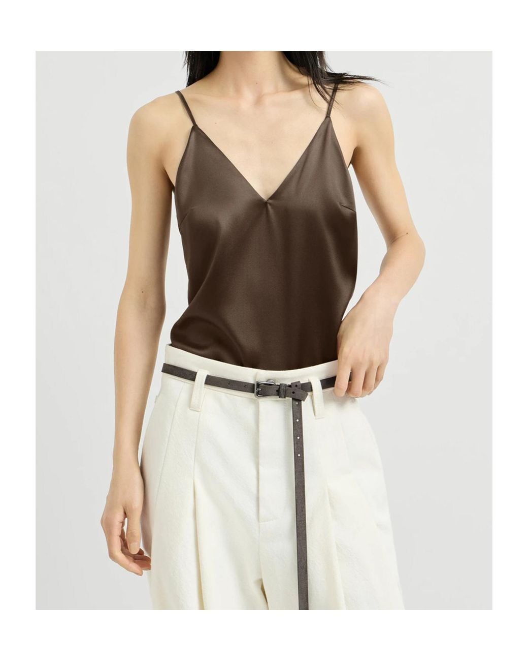 Brunello Cucinelli Brown Stretch Silk Satin Camisole
