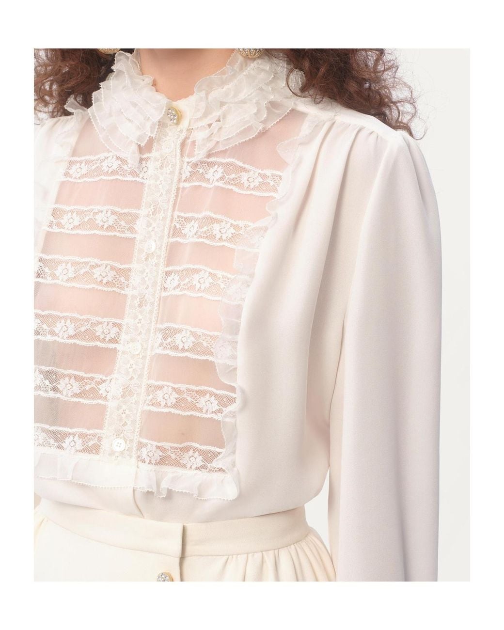 Valentino White Ruffle Detailed Georgette Shirt