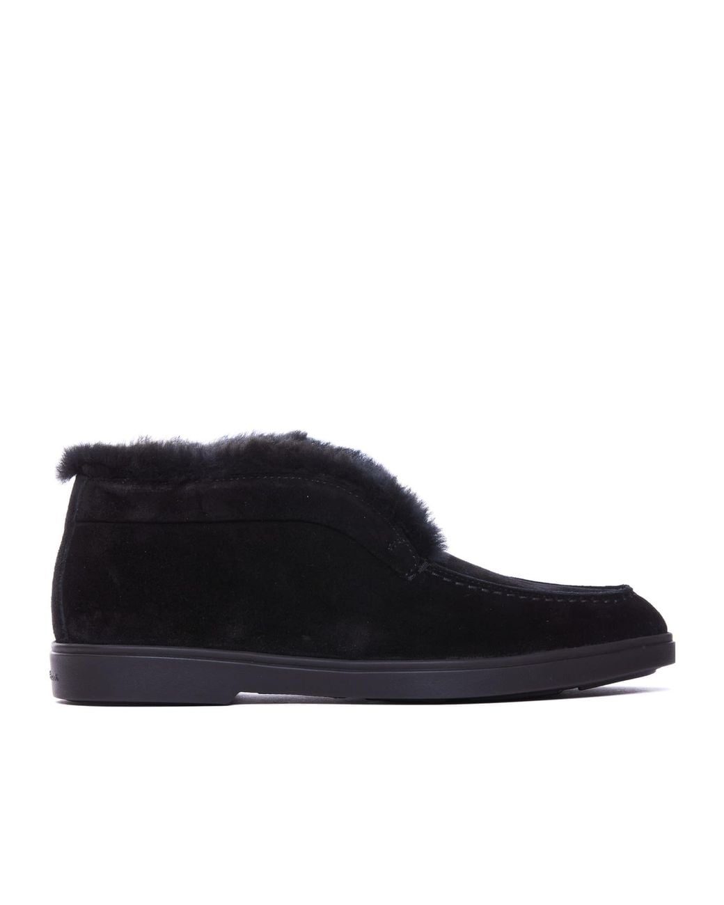 Santoni Black Round-Toe Ankle Boots