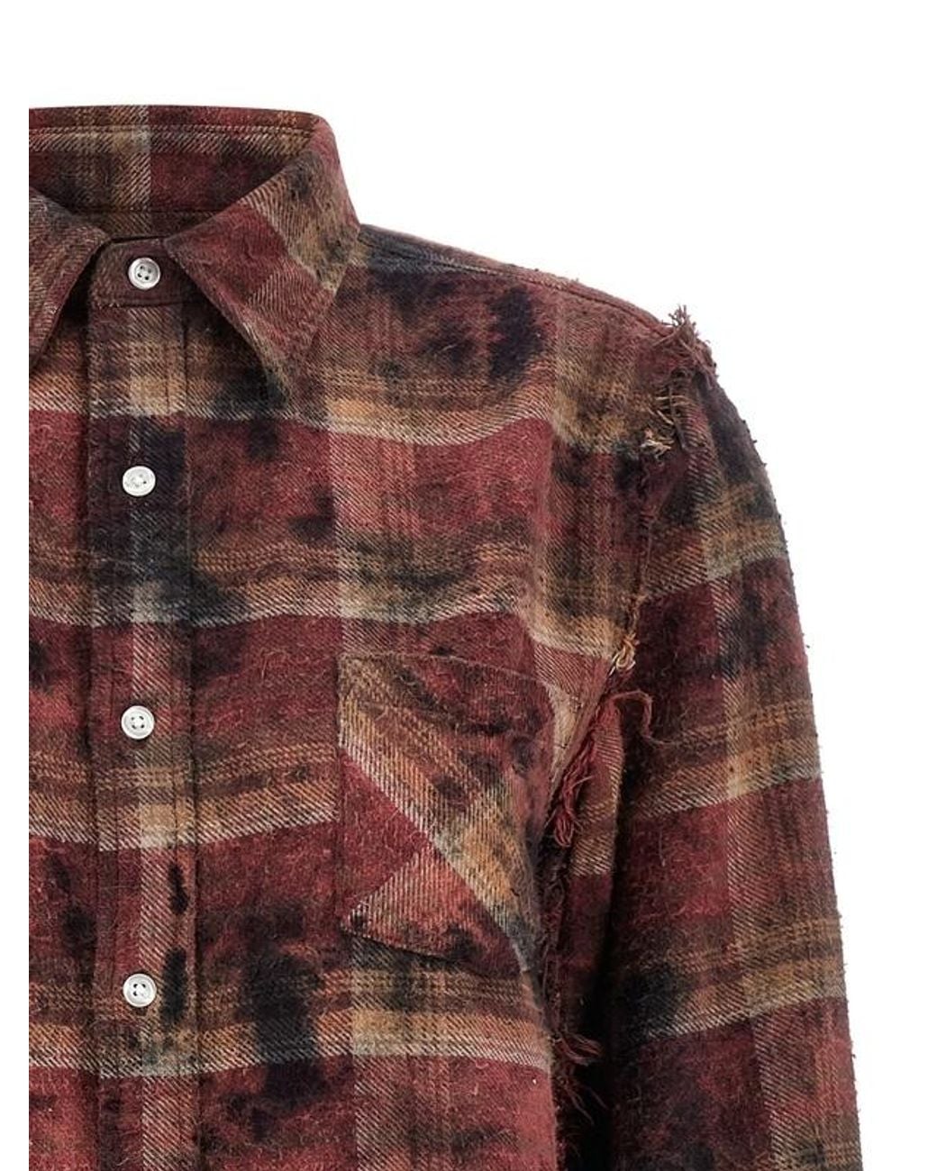 R13 Red Distressed Effect Fringed Shirt