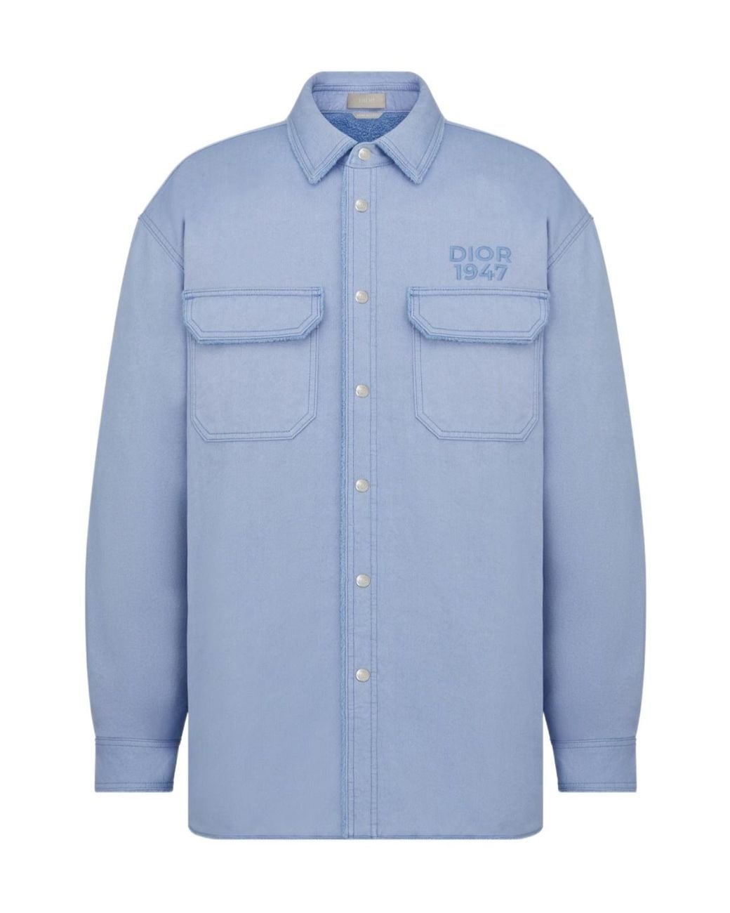 Dior Blue Homme 1947 Logo Embroidered Long-Sleeved Overshirt for men