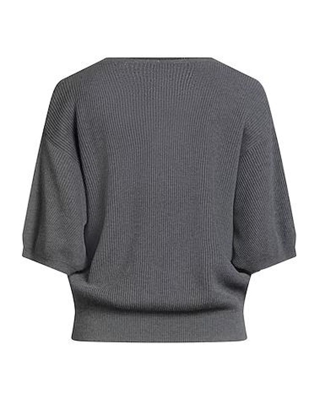 Brunello Cucinelli Gray Solidcolor Vneck Shortsleeve Knit Top