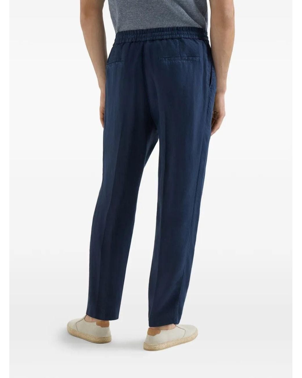 Brunello Cucinelli Blue Drawstring Tapered Pants for men