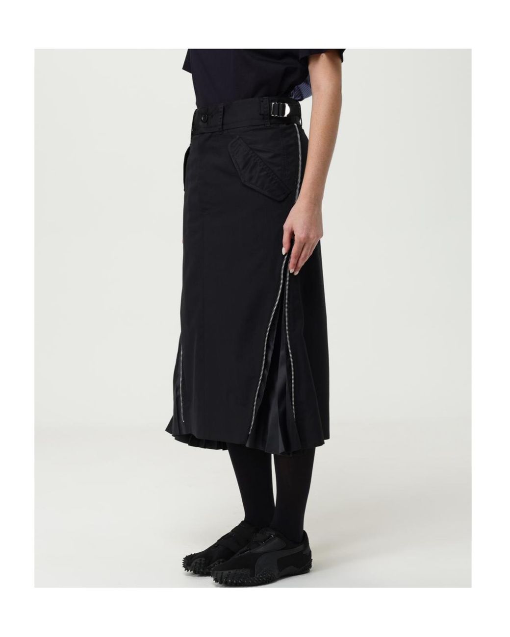 Sacai Black Zip Detailed Pleated Skirt