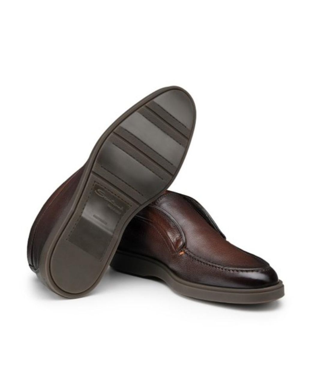 Santoni Brown Almond Toe Slip-On Boots for men