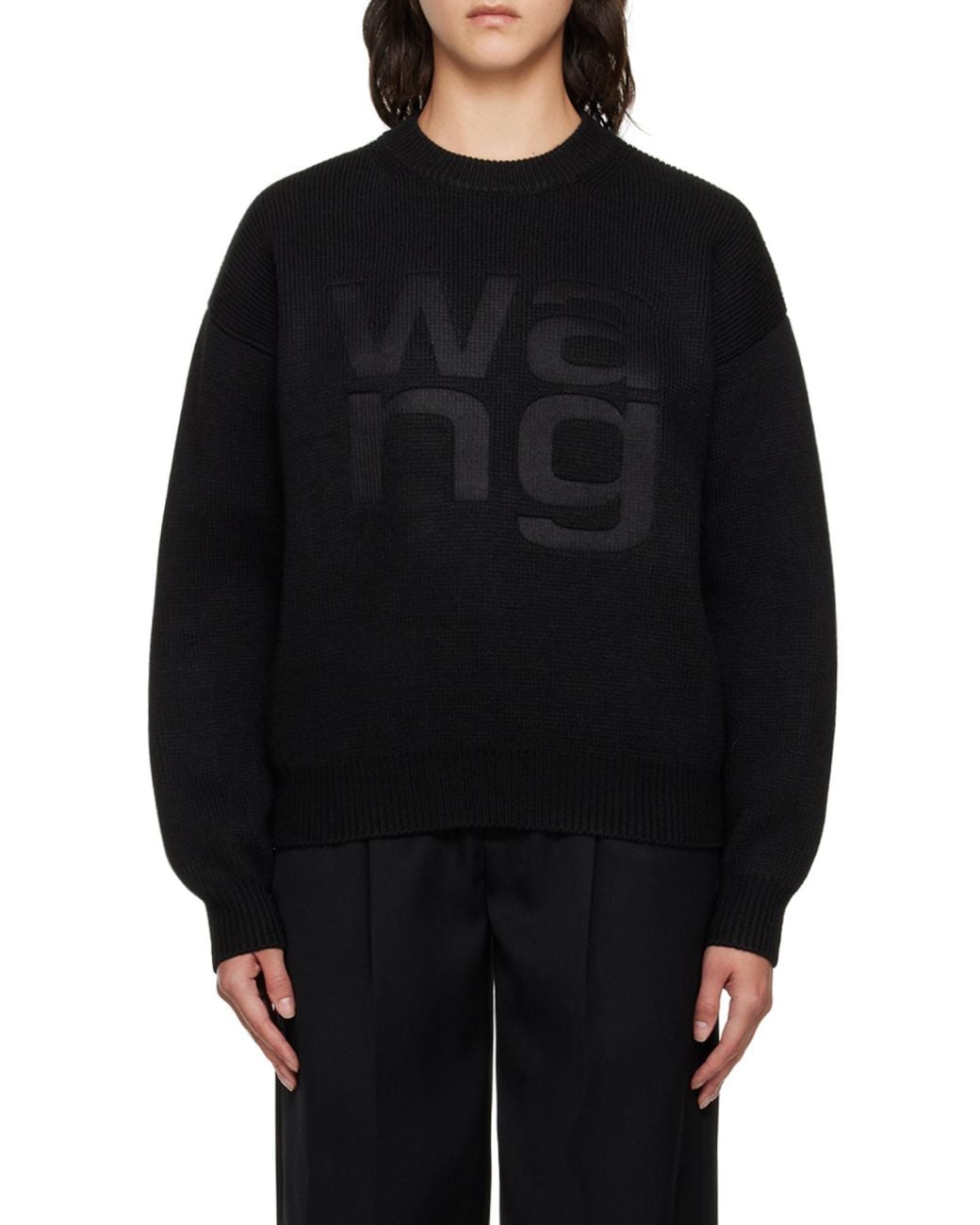 T By Alexander Wang Black Alexander Wang Logo Detailed Knit Sweater