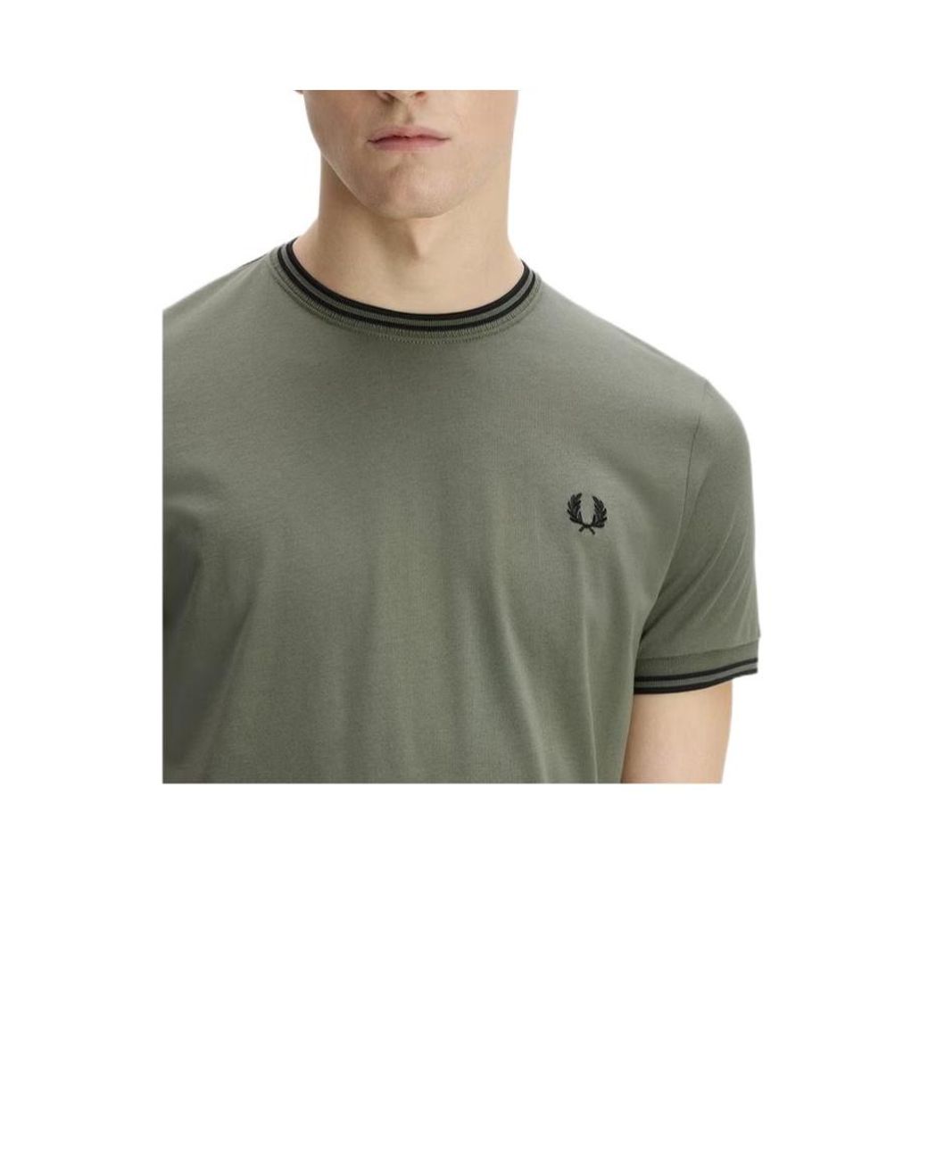 Fred Perry Green Striped T-Shirt With Two Stripes for men