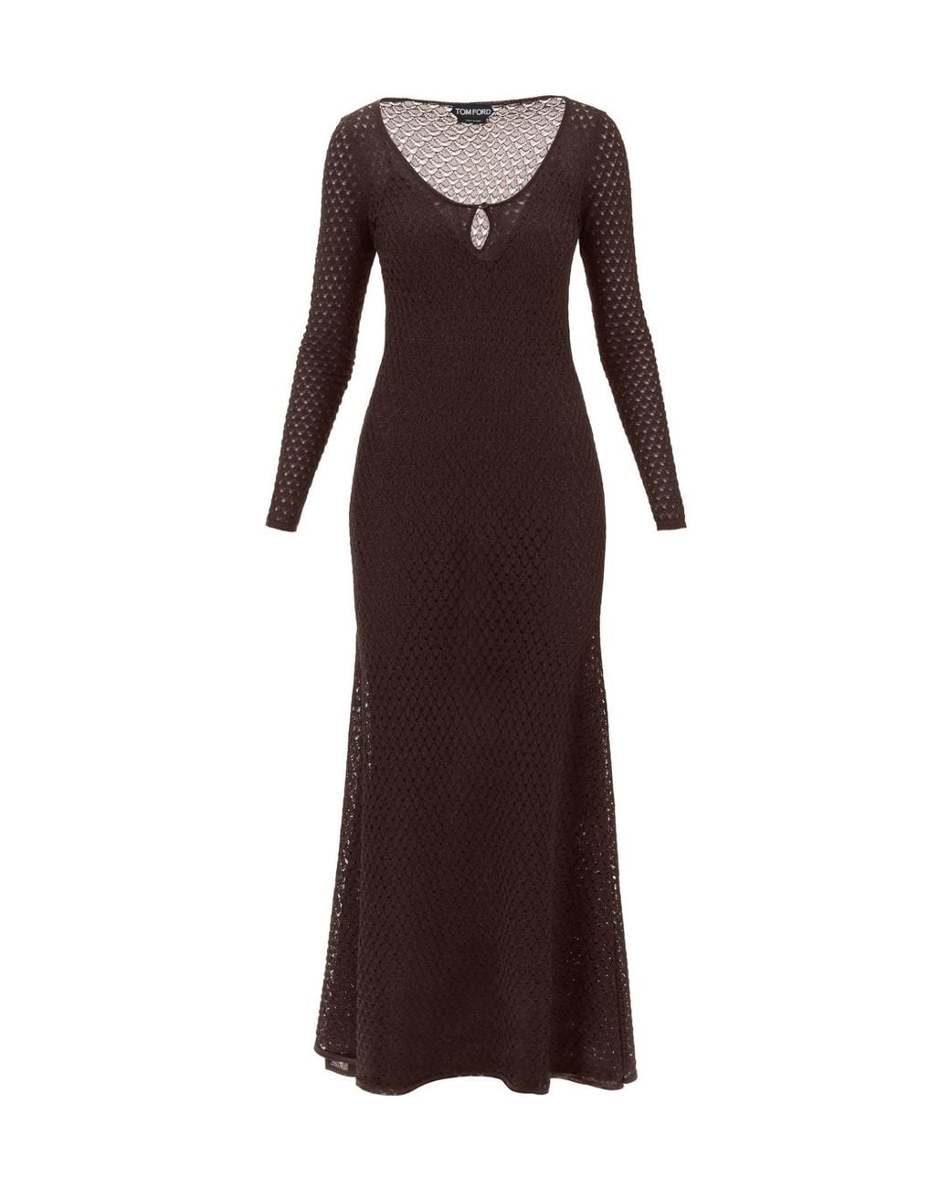 Tom Ford Brown Crochet Knit Maxi Dress