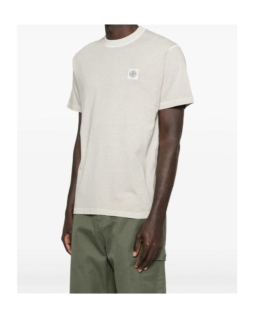Stone Island White Fissato Effect Crewneck T-Shirt for men
