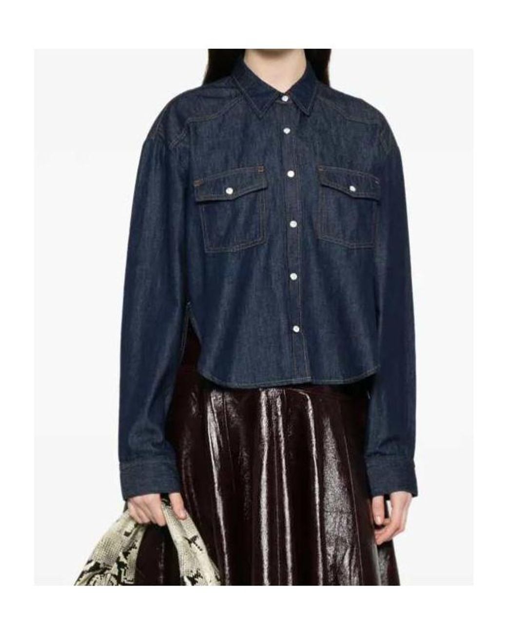 Khaite Blue Shirt With Patch Pockets And Curved Hem