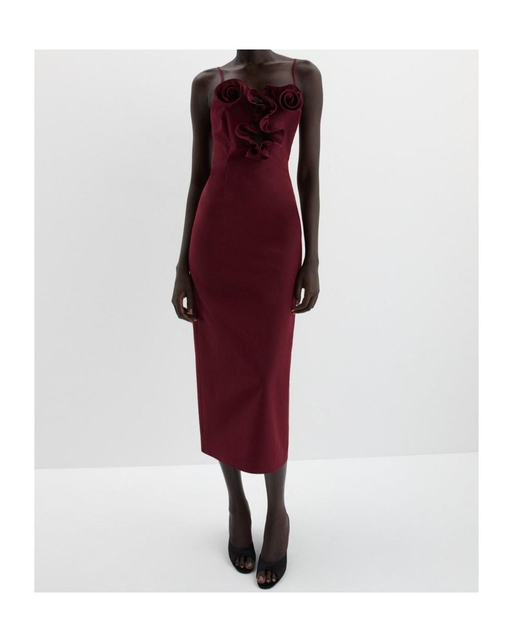 Magda Butrym Red Cotton And Silk Flower-Detail Midi Beach Dress