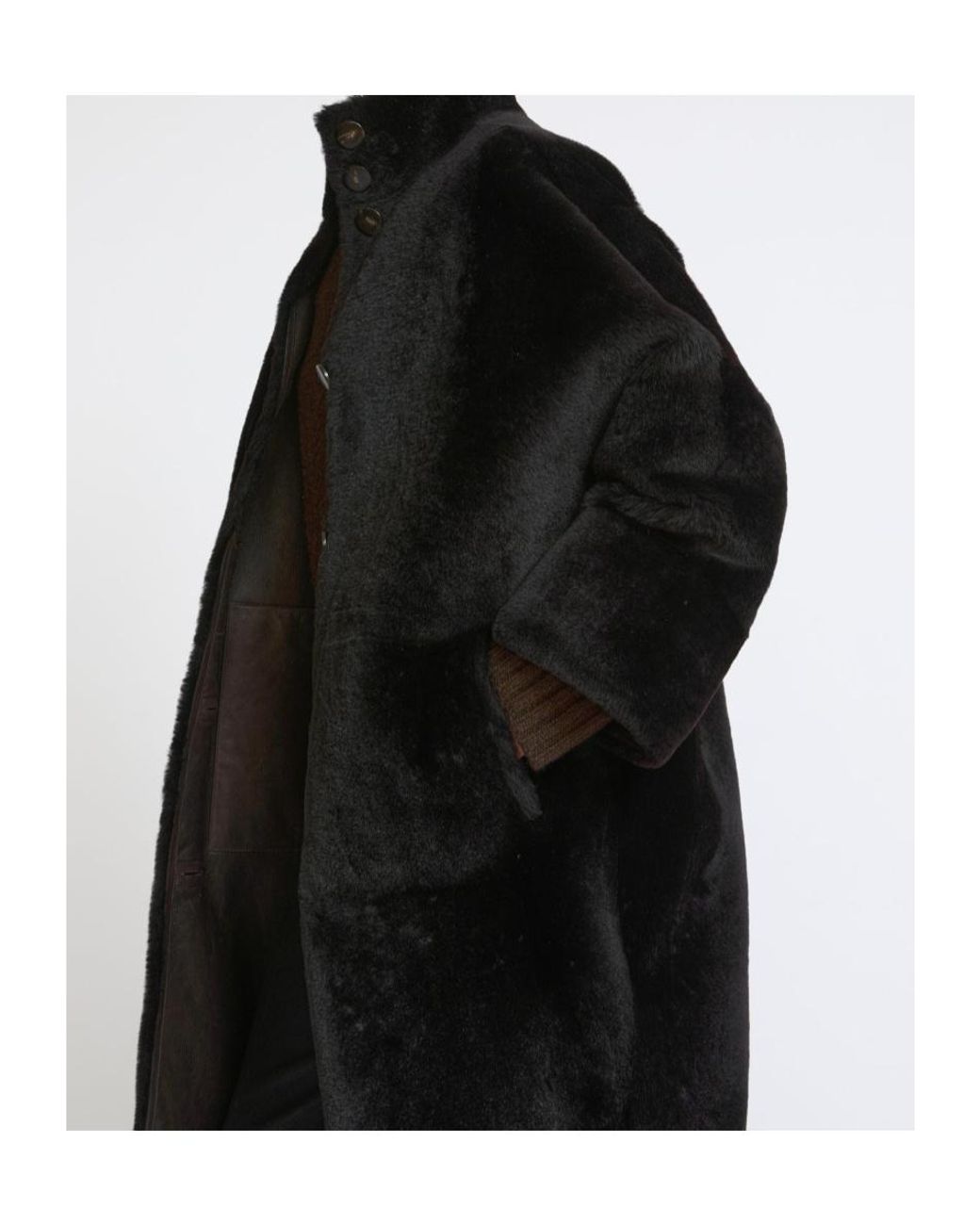 Yves Salomon Black Oversized Shearling Coat