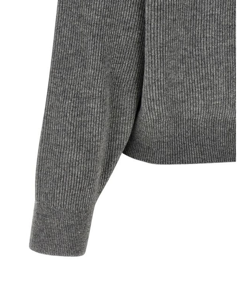 Brunello Cucinelli Gray Monile Ribbed Sweater