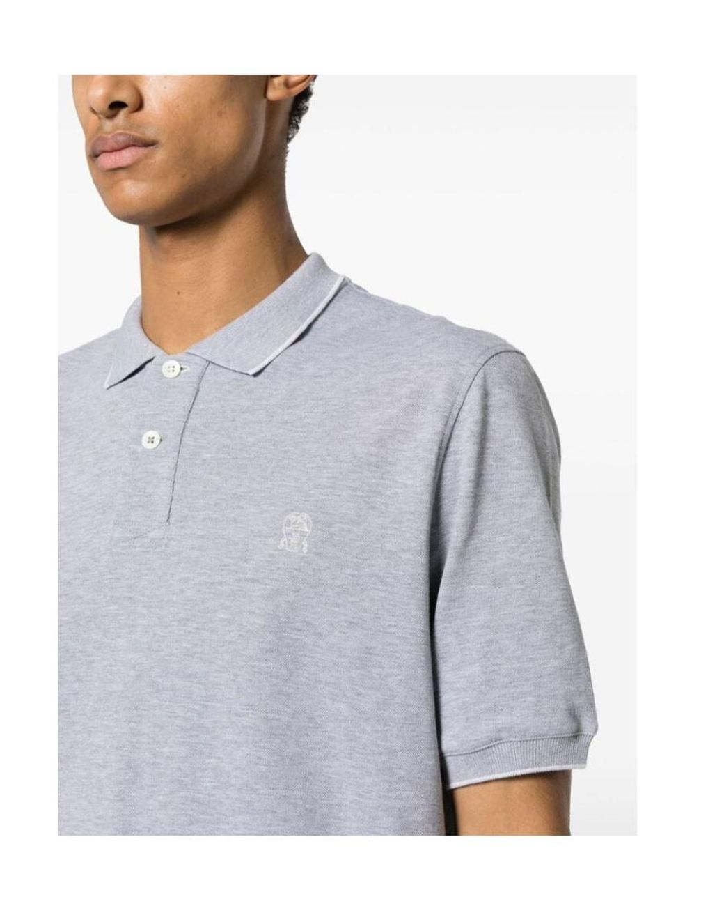 Brunello Cucinelli Blue Logo-Embroidered Short-Sleeved Polo Shirt for men