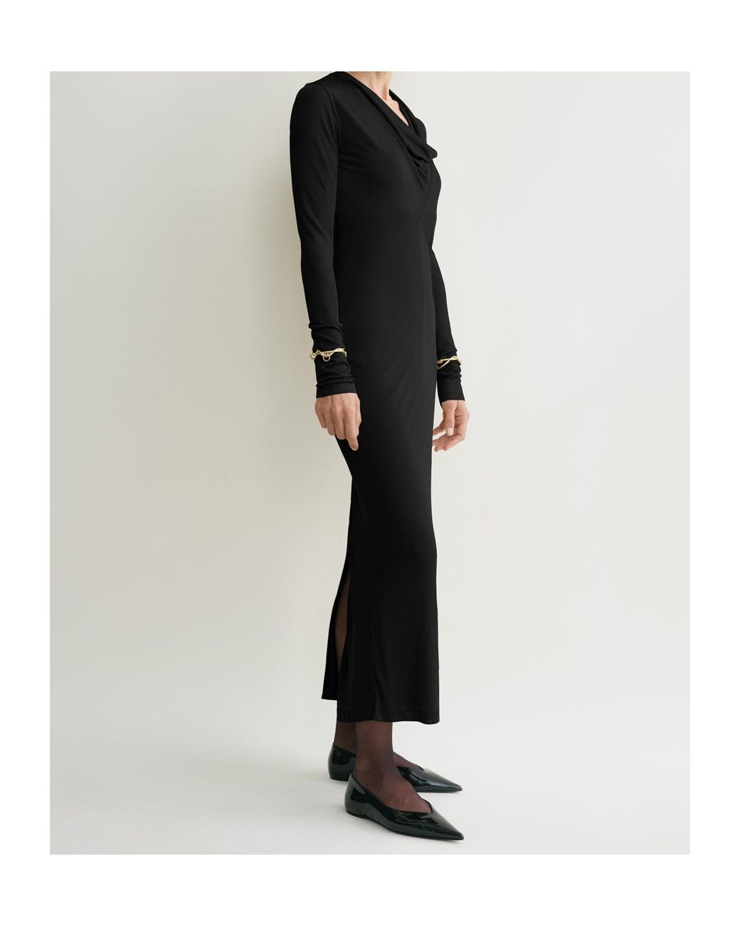 Totême Black Totême Draped V-Neck Long Sleeved Dress